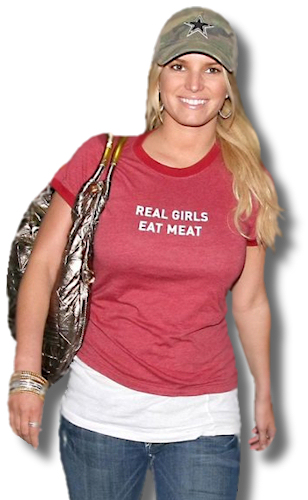 spotted wearing a Tshirt with the slogan Real Girls Eat Meat printed